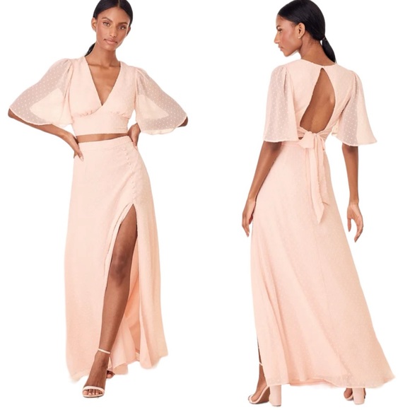 Lulus Dresses & Skirts - NEW Lulu’s Save Your Love for Me Swiss Dot Two Piece Maxi Dress Blush Size M